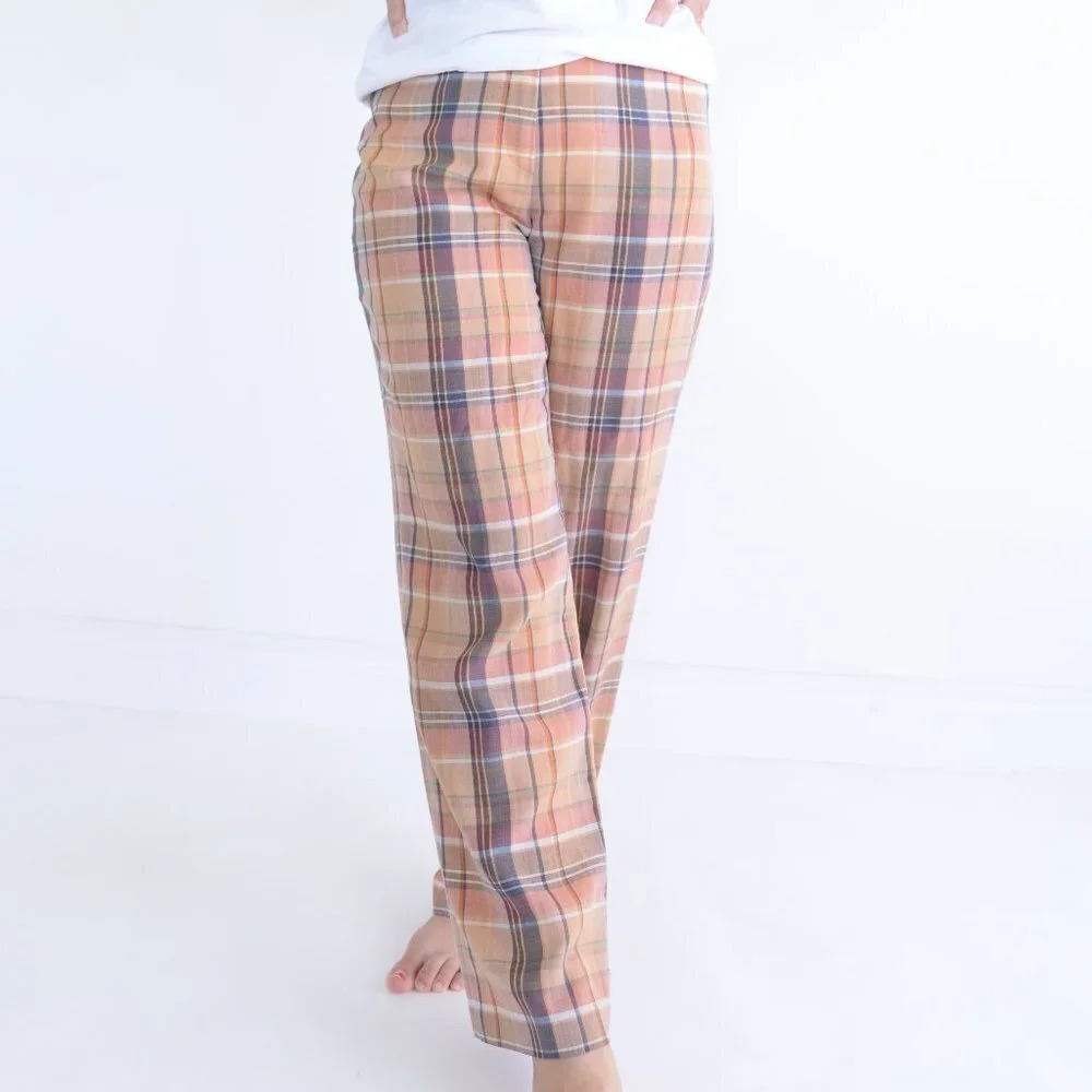 Straight Leg Plaid Pants in Tan Multicolor